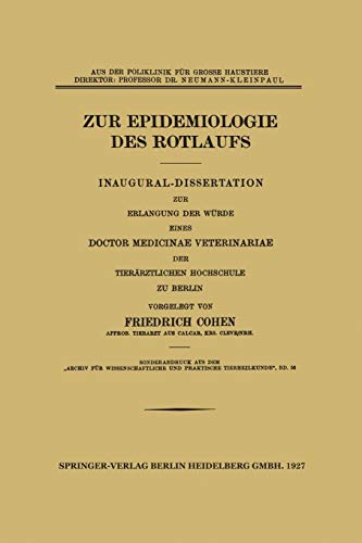 Zur Epidemiologie des Rotlaufs: Inaugural-Dissertation