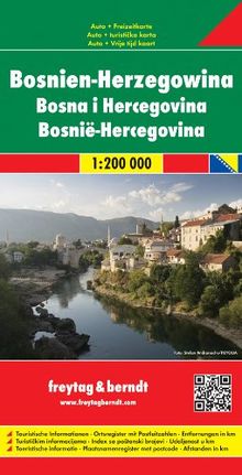 Freytag Berndt Autokarten, Bosnien-Herzegowina - Maßstab 1:200 000: Touristische Informationen. Ortsregister mit Postleitzahlen. Entfernungen in km