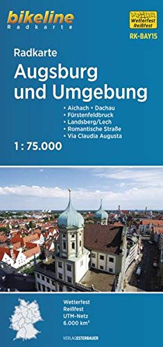 Radkarte Augsburg und Umgebung (RK-BAY15): Aichach – Dachau – Friedberg – Fürstenfeldbruck – Landsberg am Lech, 1:75.000, wetterfest/reißfest, GPS-tauglich mit UTM-Netz (Bikeline Radkarte)