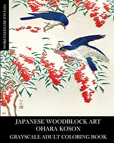 Press, Vintage Revisited Japanese Woodblock Art, Ohara Koson Grayscale Adult Coloring Book