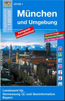 München und Umgebung 1 : 100 000: Topographische Karte mit Wanderwegen, Radwanderwegen und UTM-Gitter. UK100-1