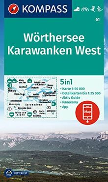 KOMPASS Wanderkarte 61 Wörthersee, Karawanken West 1:50.000: 5in1 Wanderkarte, mit Panorama, Aktiv Guide und Detailkarten inklusive Karte zur offline ... Fahrradfahren. Skitouren. Langlaufen.