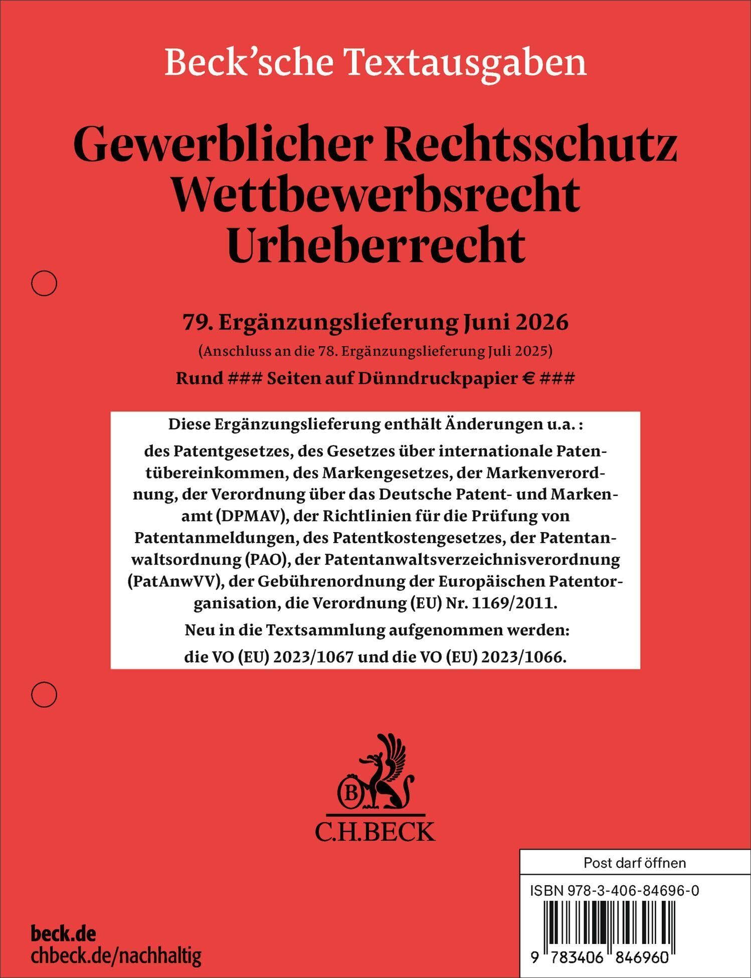 Gewerblicher Rechtsschutz, Wettbewerbsrecht, Urheberrecht 79. Ergänzungslieferung