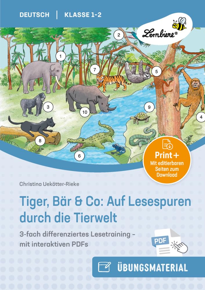 Tiger, Bär & Co: Auf Lesespuren durch die Tierwelt: 3-fach differenziertes Lesetraining für Klasse 1 und 2 - mit interaktiven PDFs