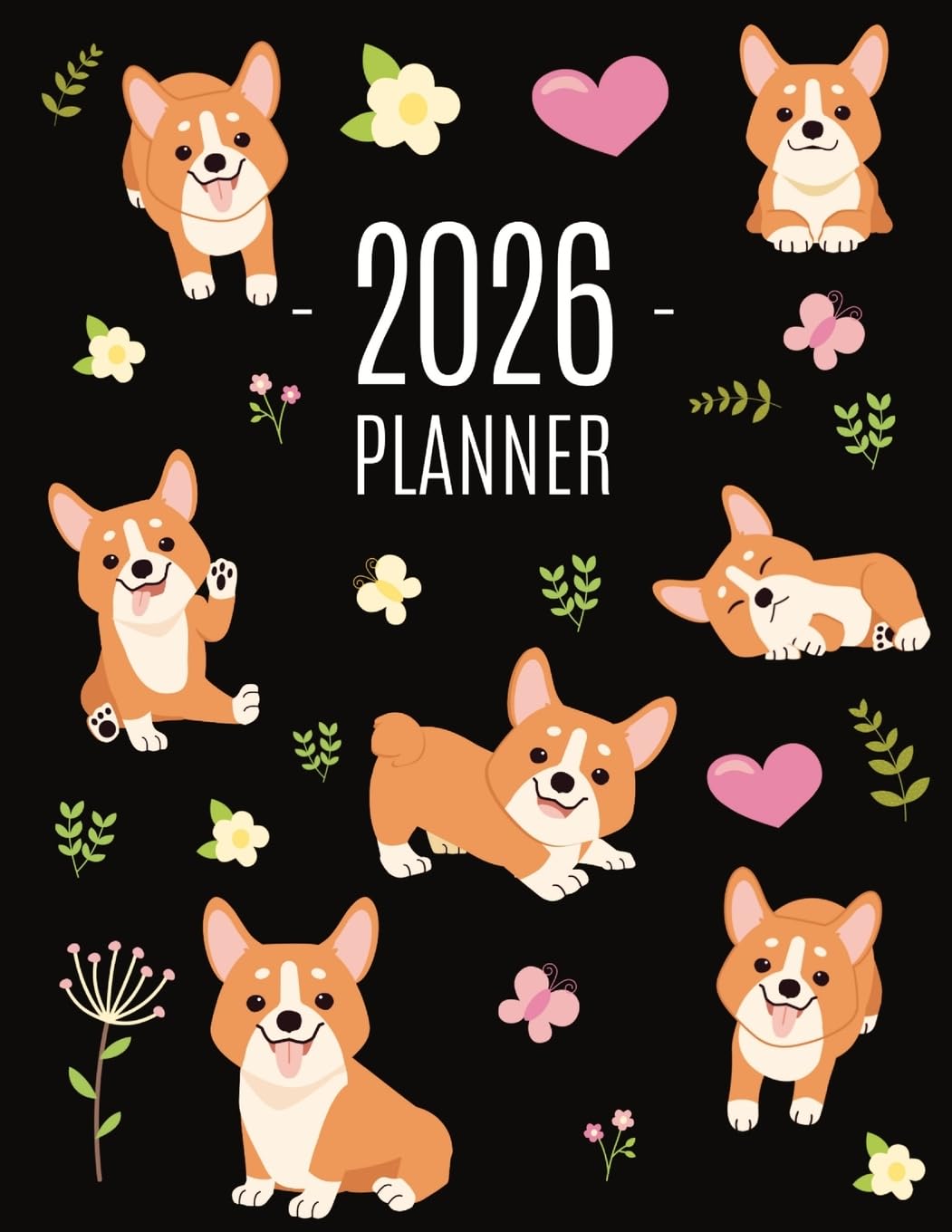 Press, Happy Oak Tree Corgi Planner 2026, Daily Organizer, January-December (12 Months) | Beautiful Agenda With Adorable Dogs