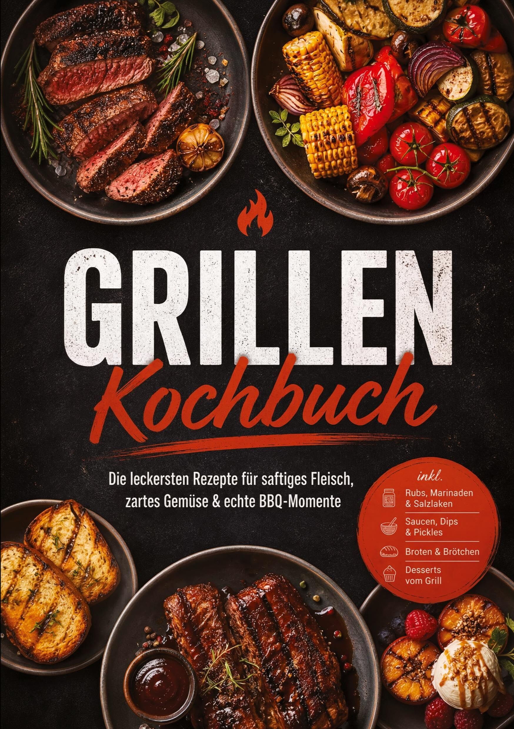 Grillen Kochbuch: Die leckersten Rezepte für saftiges Fleisch, zartes Gemüse & echte BBQ-Momente - inkl. Rubs, Marinaden & Salzlaken, Saucen, Dips & Pickles, Broten & Brötchen, Desserts vom Grill
