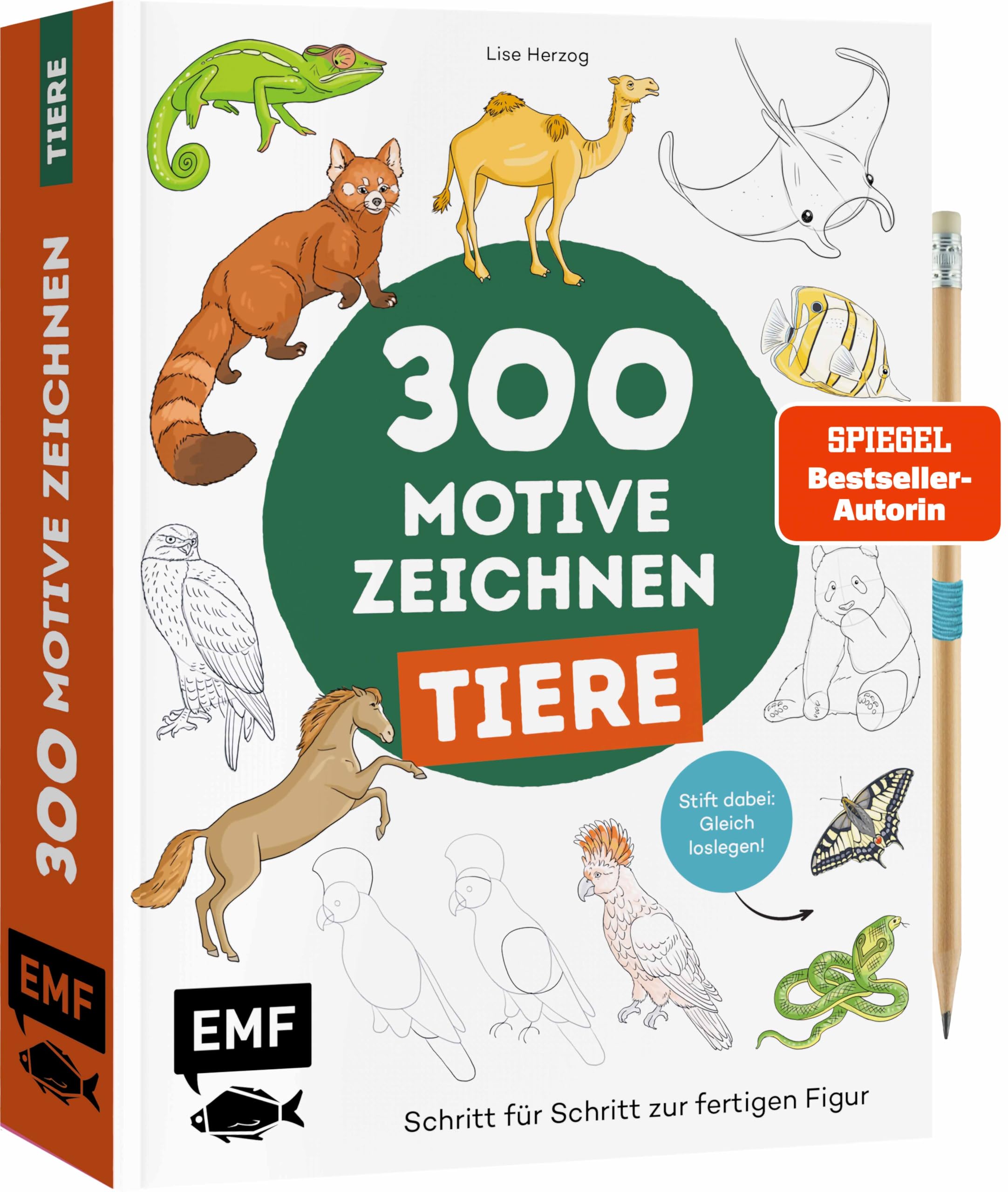 300 Motive zeichnen – Tiere: Schritt für Schritt zur fertigen Figur | Stift dabei – Gleich loslegen!