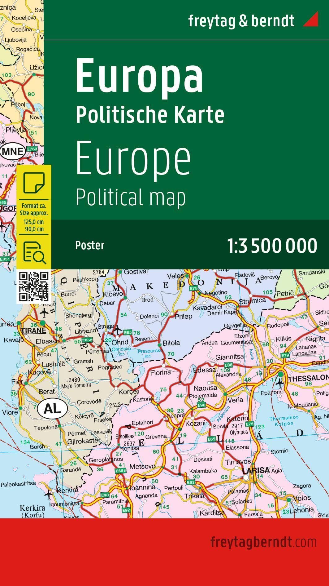 Europa politisch, Straßenkarte 1:3.500.000, Poster, freytag & berndt
