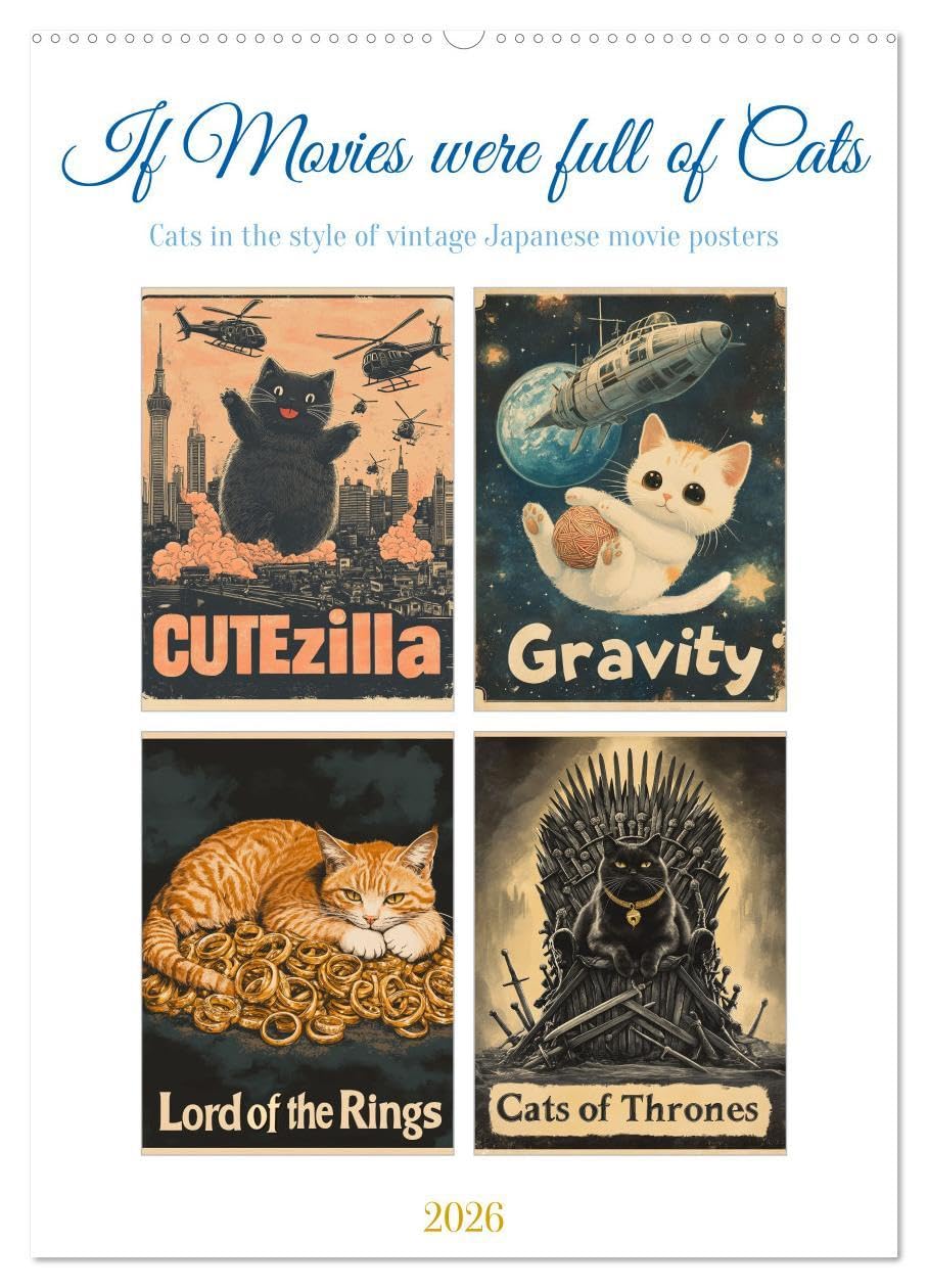 If Movies where full of Cats (Wall Calendar 2026 DIN A2 portrait), CALVENDO 12 Month Wall Calendar: A funny paws-itively purrfect movie experience with cats starring in iconic films