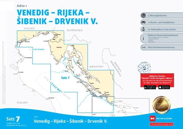 Sportbootkarten Satz 7: Adria 1 (Ausgabe 2025/2026): Venedig - Rijeka - Sibenik - Drvenik V.