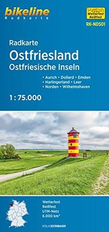 Radkarte Ostfriesland Ostfriesische Inseln: Aurich – Dollard – Emden – Harlingerland – Leer – Norden – Wilhelmshaven, 1:75.000, wetterfest/reißfest, GPS-tauglich mit UTM-Netz (Bikeline Radkarte)