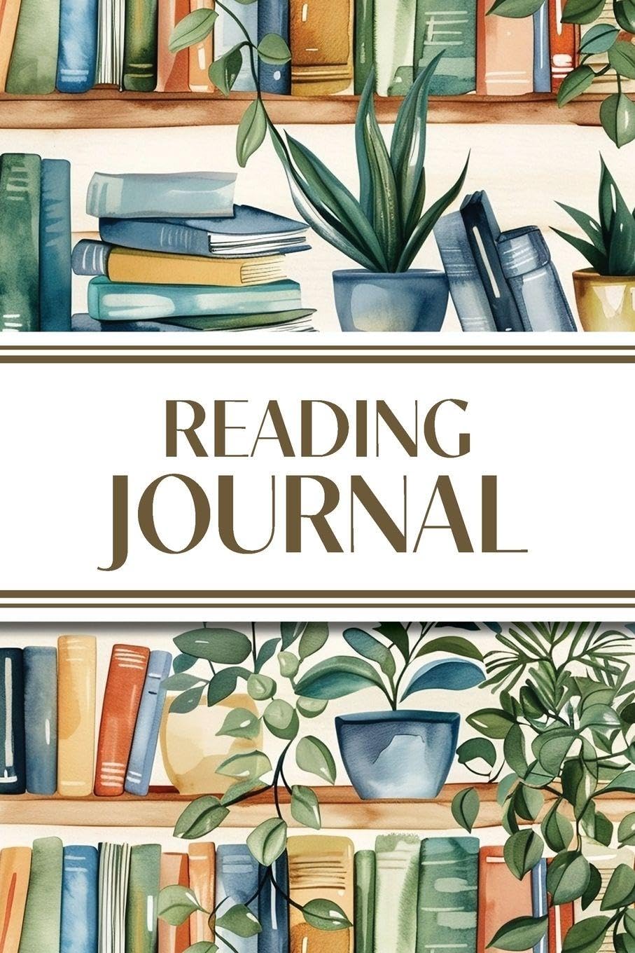 Reading Journal (Watercolor Bookshelves with Potted Plants): 6x9 Book Lover's Diary; Book/Series Reviews, Reading Tracker, Favorite Book List, Favorite Quotes, Reading Challenges, and More!