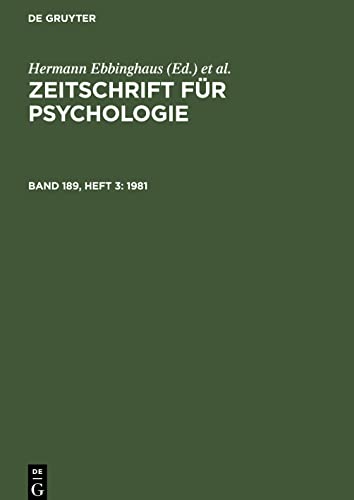 Zeitschrift für Psychologie, Band 189, Heft 3, Zeitschrift für Psychologie (1981)