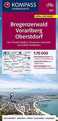 KOMPASS Fahrradkarte Bregenzerwald, Vorarlberg, Oberstdorf 1:70.000 FK 3357: reiß- und wetterfest mit Extra Stadtplänen (KOMPASS-Fahrradkarten Deutschland, Band 3357)