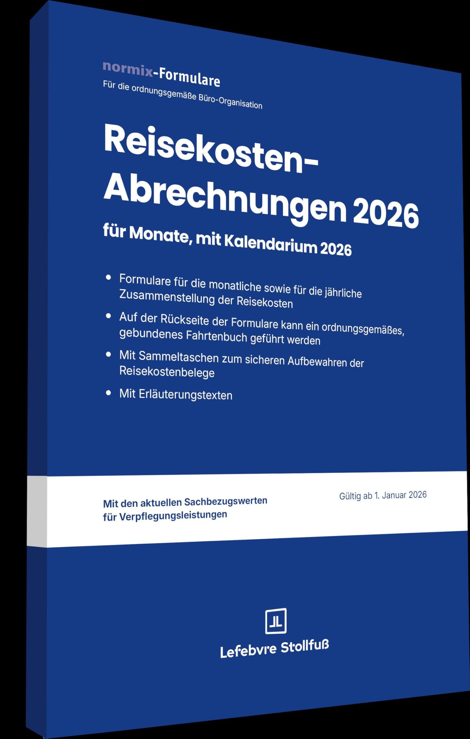 Reisekostenabrechnungen 2026 mit Kalendarium (Stollfuss-Formulare)