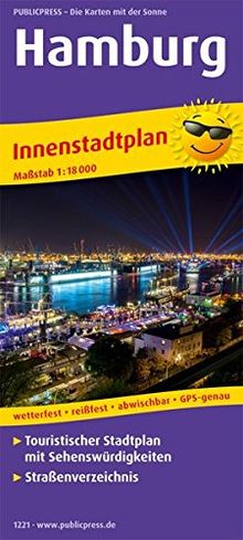 Hamburg Innenstadtplan: Touristischer Innenstadtplan mit Sehenswürdigkeiten und Straßenverzeichnis. 1:18000