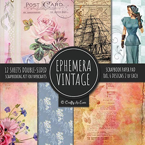 Crafty As Ever Ephemera Vintage Scrapbook Paper Pad 8x8 Scrapbooking Kit For Papercrafts, Cardmaking, Diy Crafts, Old Retro Theme, Decoupage Designs