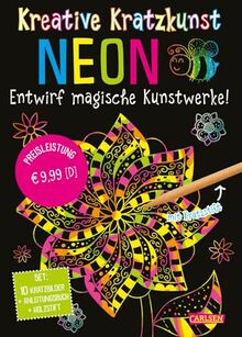 Kratzbilder für Kinder: Kreative Kratzkunst: Neon: Set mit 10 Kratzbildern, Anleitungsbuch und Holzstift | Kreativer Spaß mit Kratzbildern für Kinder ab 5 Jahren