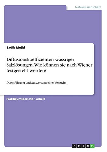 Diffusionskoeffizienten wässriger Salzlösungen. Wie können sie nach Wiener festgestellt werden?: Durchführung und Auswertung eines Versuchs