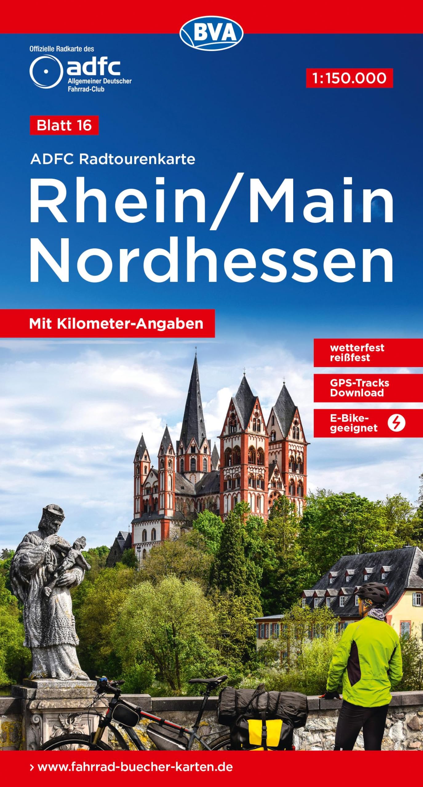 ADFC-Radtourenkarte 16 Rhein/Main Nordhessen 1:150.000, reiß- und wetterfest, E-Bike geeignet, GPS-Tracks Download, mit Kilometer-Angaben (ADFC-Radtourenkarte 1:150.000)