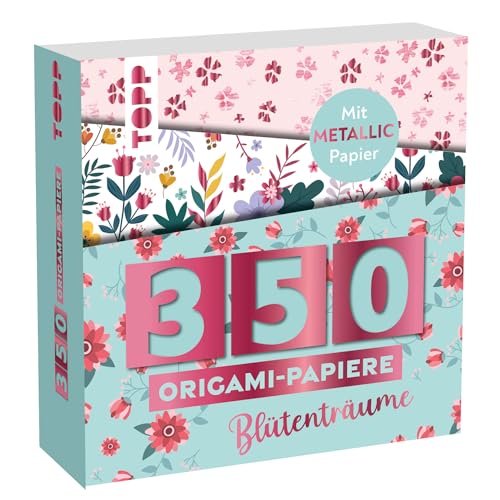350 Origami-Block Blütenträume: 350 Falt-Papiere (14 x14 cm, 80 g/m²), in 25 Designs, davon 50 Papiere mit Metallic-Folie, 20 Seiten Origami-Grundkurs, Softcover (Origami Blöcke / Faltblätter)
