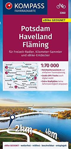 KOMPASS Fahrradkarte 3360 Potsdam, Havelland, Fläming 1:70.000: reiß- und wetterfest mit Extra Stadtplänen