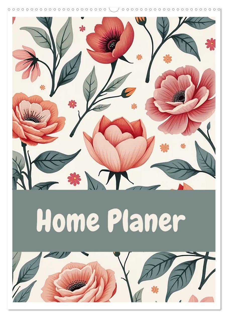 Home Planer (Wall Calendar 2026 DIN A2 portrait), CALVENDO 12 Month Wall Calendar: A planner adorned with 12 AI-generated floral patterns.