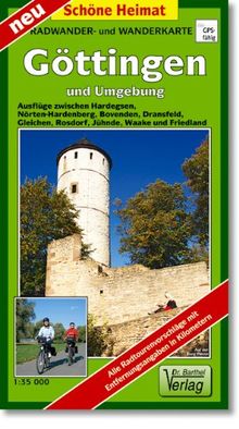 Radwander- und Wanderkarte Göttingen und Umgebung: Ausflüge zwischen Hardegsen, Nörten-Hardenberg, Bovenden, Dransfeld, Gleichen, Rosdorf, Jühnden, Waake und Friedland
