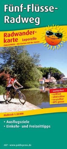 Radwanderkarte Fünf-Flüsse-Radweg - Leporello-Falzung: Mit Ausflugszielen, Einkehr- & Freizeittipps, wetterfest, reißfest, abwischbar, GPS-genau. 1:50000