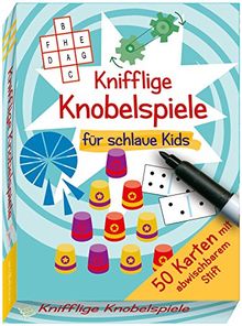 Knifflige Knobelspiele für schlaue Kids: 50 Karten mit abwischbarem Stift