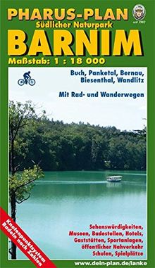 Pharus-Plan Südlicher Naturpark Barnim Maßstab: 1 : 18 000: Buch, Panketal, Bernau, Biesenthal, Wandlitz. Mit Rad- und Wanderwegen.