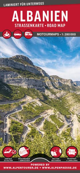 MoTourMaps Albanien Auto- und Motorradkarte 1:280.000: reißfest • wasserfest • beschreibbar (MOTOURMAPS: Laminierte Auto- und Motorrad-Straßenkarten für unterwegs)