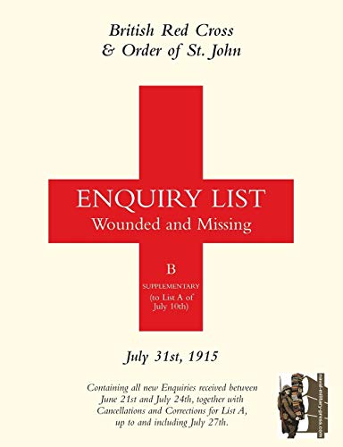 British Red Cross & Order of St. John Enquiry List Wounded and Missing: July 31st, 1915