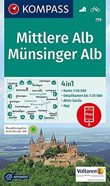 Mittlere Alb, Münsinger Alb: 4in1 Wanderkarte 1:50000 mit Aktiv Guide und Detailkarten inklusive Karte zur offline Verwendung in der KOMPASS-App. Fahrradfahren. (KOMPASS-Wanderkarten, Band 779)