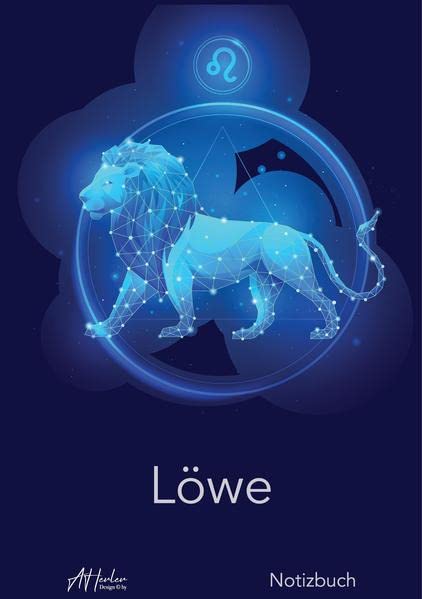 Sternzeichen Löwe Notizbuch | Designed by Alfred Herler: Liniertes Notizbuch mit mit 150 Seiten in edlem Astrologie-Design zum niederschreiben Deiner täglichen Notizen, persönlichen Gedanken und Ideen