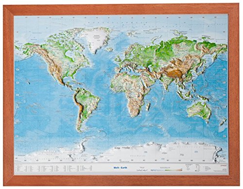 Relief Welt klein mit Rahmen (1:107.000.000): Relief Welt klein mit Holzrahmen (1:107.000.000)