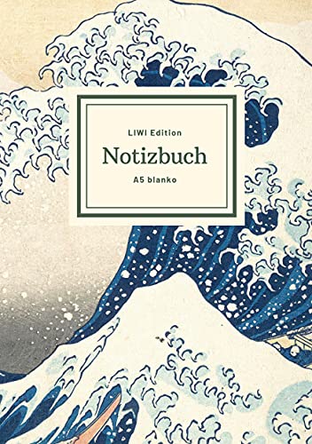 Notizbuch schön gestaltet mit Leseband - A5 Hardcover blanko - Hokusai Die große Welle vor Kanagawa - 100 Seiten 90g/m² - FSC Papier: Notebook A5 - Hardcover blanko - Ukiyo-e-Stil