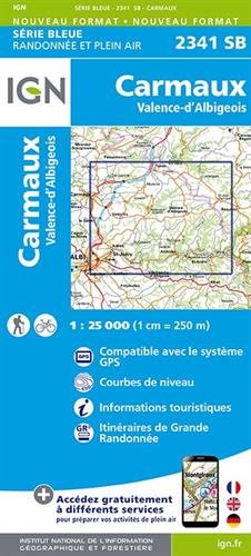 Carmaux Valence d'Albigeois 1 : 25 000 Carte Topographique Serie Bleue Itineraires de Randonnee