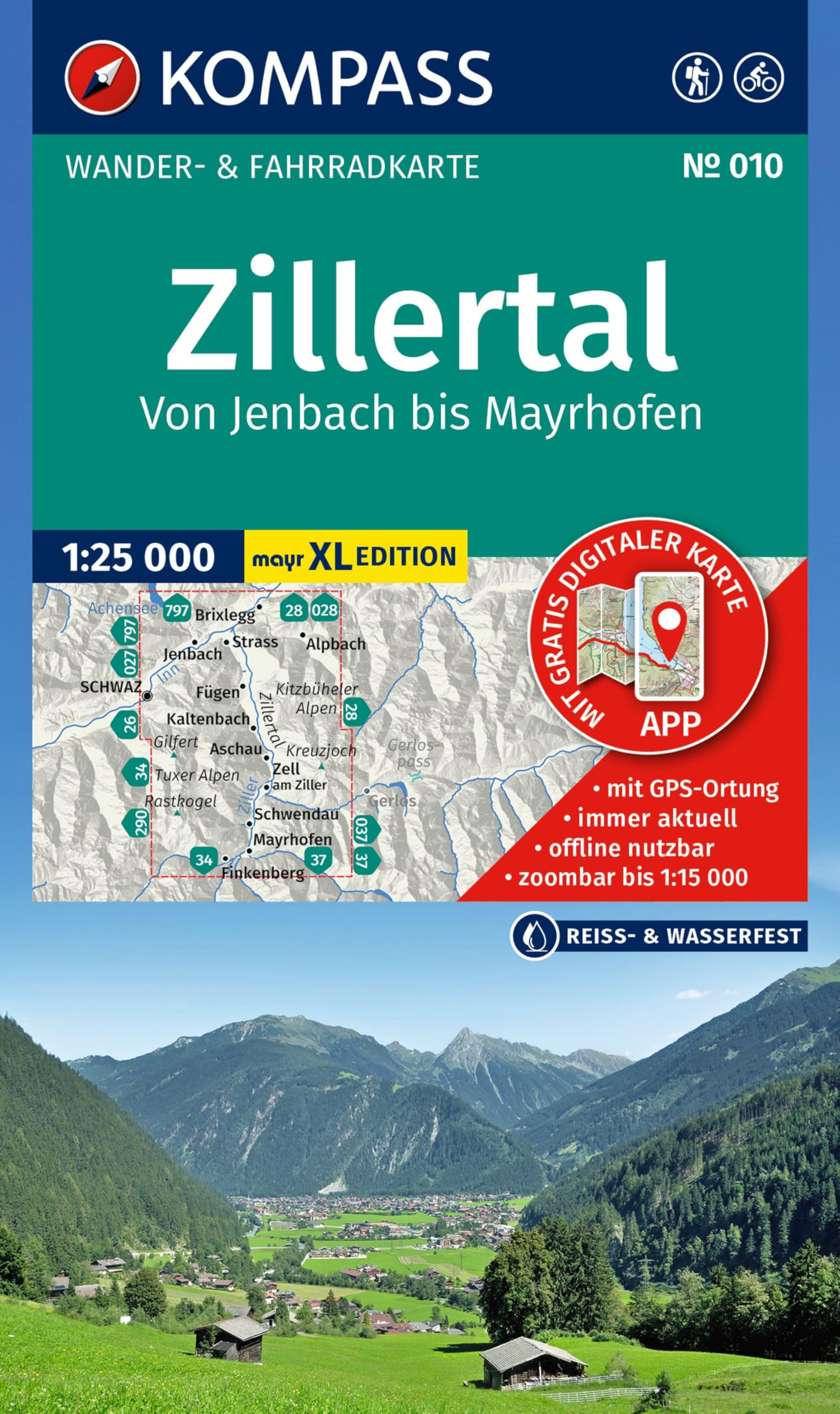 KOMPASS Wanderkarte 010 Zillertal - Von Jenbach bis Mayrhofen 1:25.000: Wander- und Fahrradkarte im Walter Mayr Großdruck - inklusive ... Wander-& Radwege. Skitouren. Langlaufen.