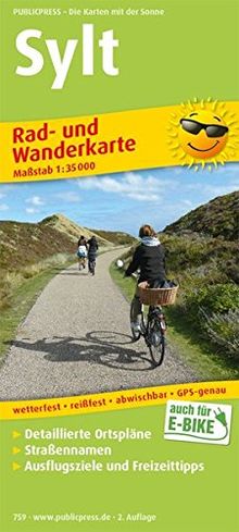 Sylt: Rad- und Wanderkarte mit detailierten Ortsplänen, Straßennamen, Ausflugszielen und Freizeittipps, wetterfest, reißfest, abwischbar, GPS-genau, 1:35 000 (Rad- und Wanderkarte / RuWK)