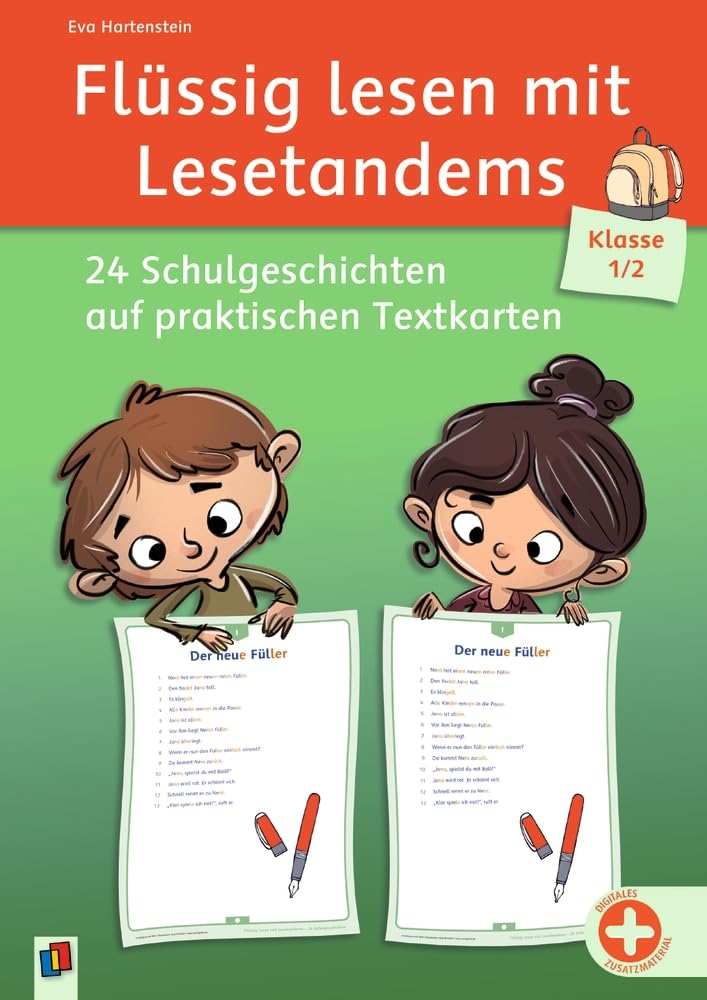 Flüssig lesen mit Lesetandems – 24 Schulgeschichten, Klasse 1/2: auf praktischen Textkarten, inkl. Download mit zusätzlichen Übungen