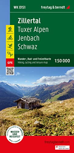 Zillertal, Wander-, Rad- Und Freizeitkarte 1, 50.000, Freytag & Berndt, Wk 151, Tuxer Alpen - Jenbach - Schwaz, Mit Infoguide, Gpx Tracks, Wasserfest