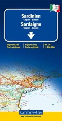 Italien 16. Sardinien 1 : 200 000. Straßenkarte: Regionalkarte. Sehenswürdigkeiten, Stadtpläne, Transitpläne, Ortsindex