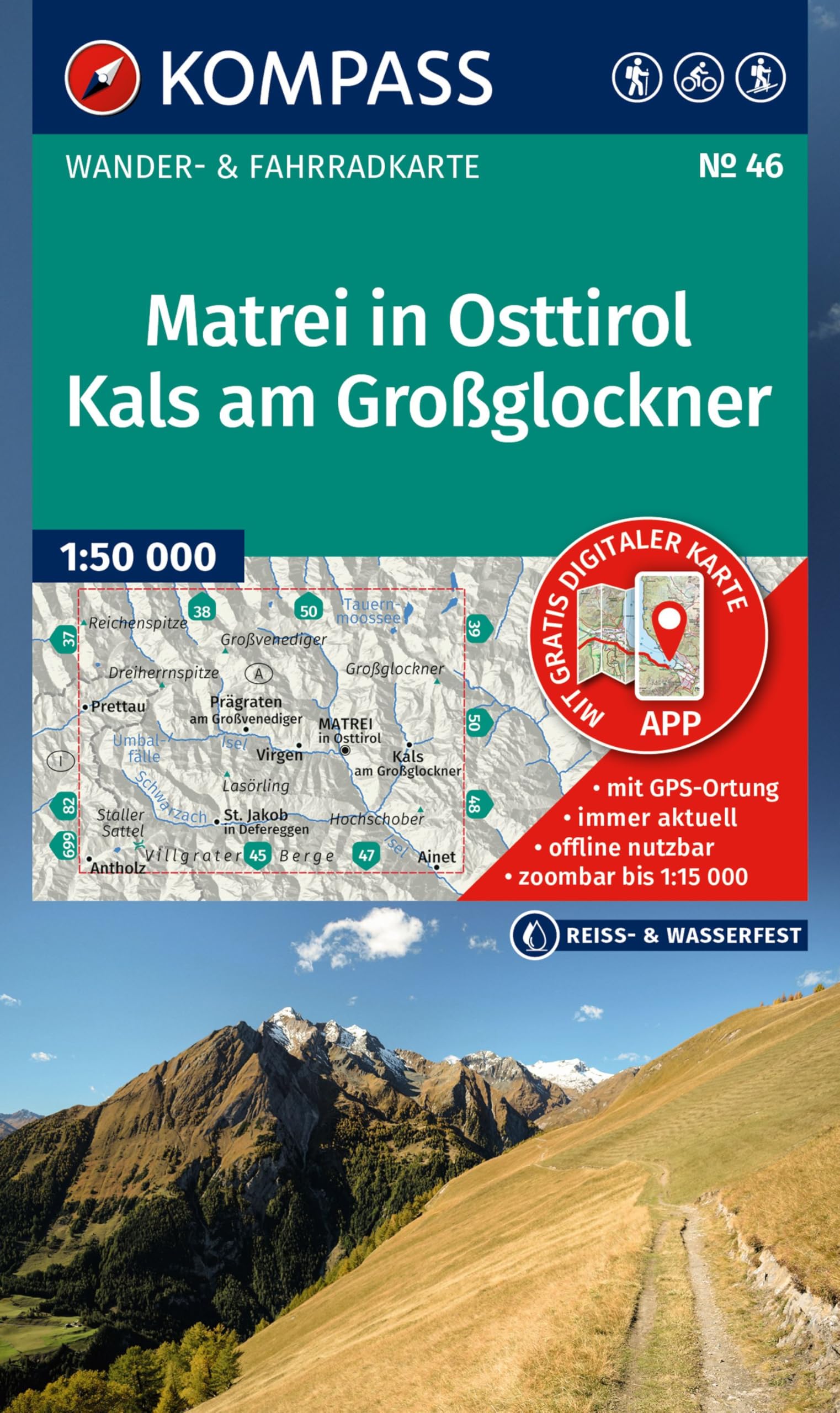 unbekannt Kompass Wanderkarte 46 Matrei In Osttirol, Kals Am Großglockner 1, 50.000, Wander- Und Fahrradkarte In Einem - Inklusive Offline-Verwendung In Der