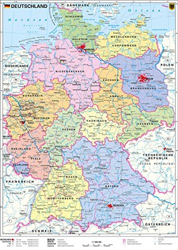 Stiefel Wandkarte Kleinformat ohne Metallstäbe   Stiefel Wandkarte Kleinformat Deutschland politisch ohne Metallstäbe Karte (im Sinne von Landkarte)