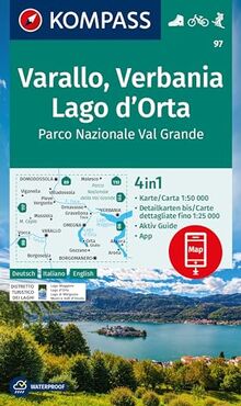 KOMPASS Wanderkarte 97 Varallo, Verbania, Lago d'Orta, Parco Nazionale Val Grande 1:50.000: 4in1 Wanderkarte mit Aktiv Guide und Detailkarten ... in der KOMPASS-App. Fahrradfahren. Skitouren.