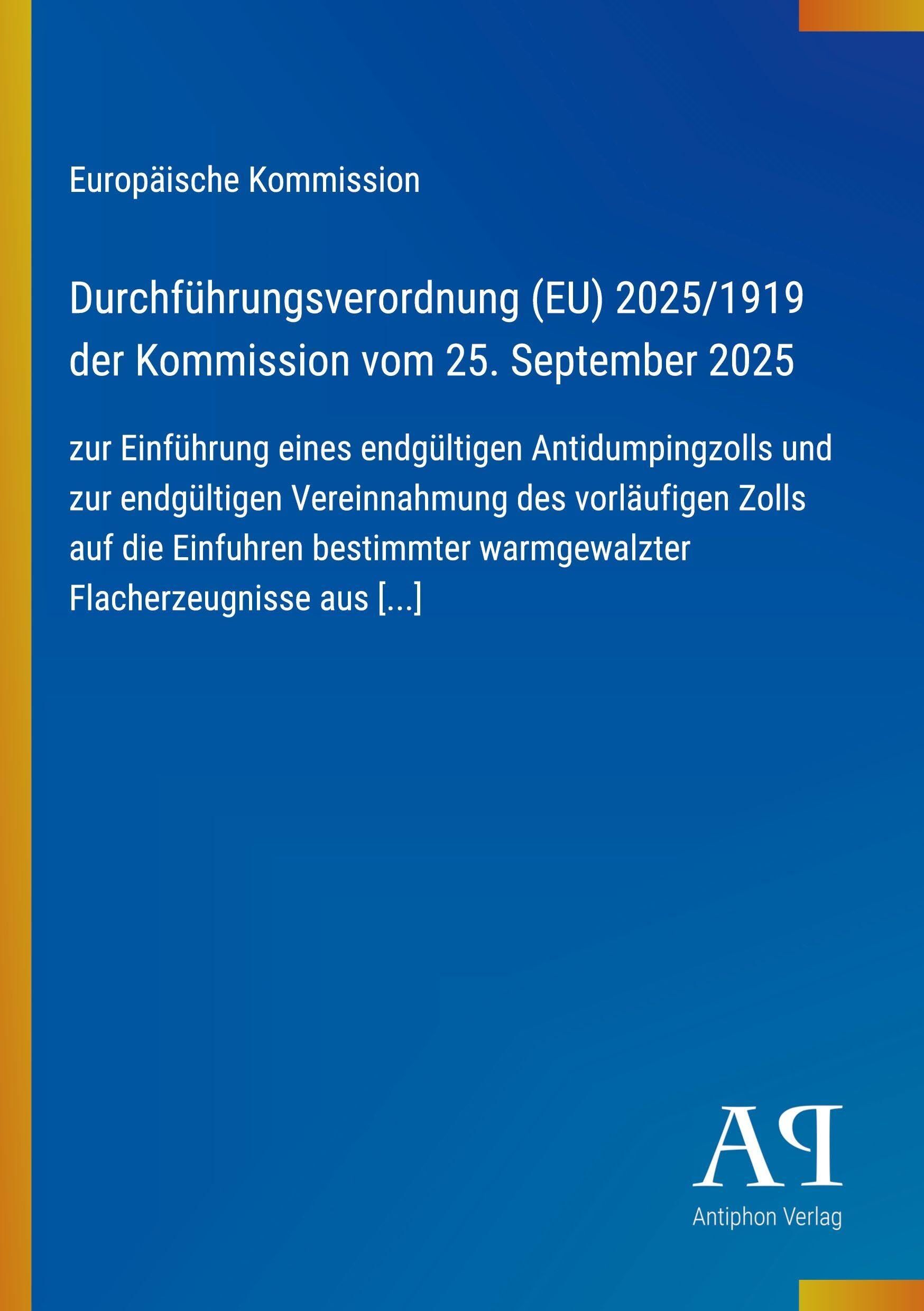 Durchführungsverordnung (EU) 2025/1919 der Kommission vom 25. September 2025