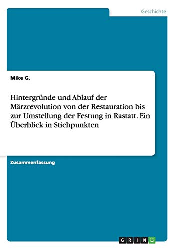 Hintergründe und Ablauf der Märzrevolution von der Restauration bis zur Umstellung der Festung in Rastatt. Ein Überblick in Stichpunkten