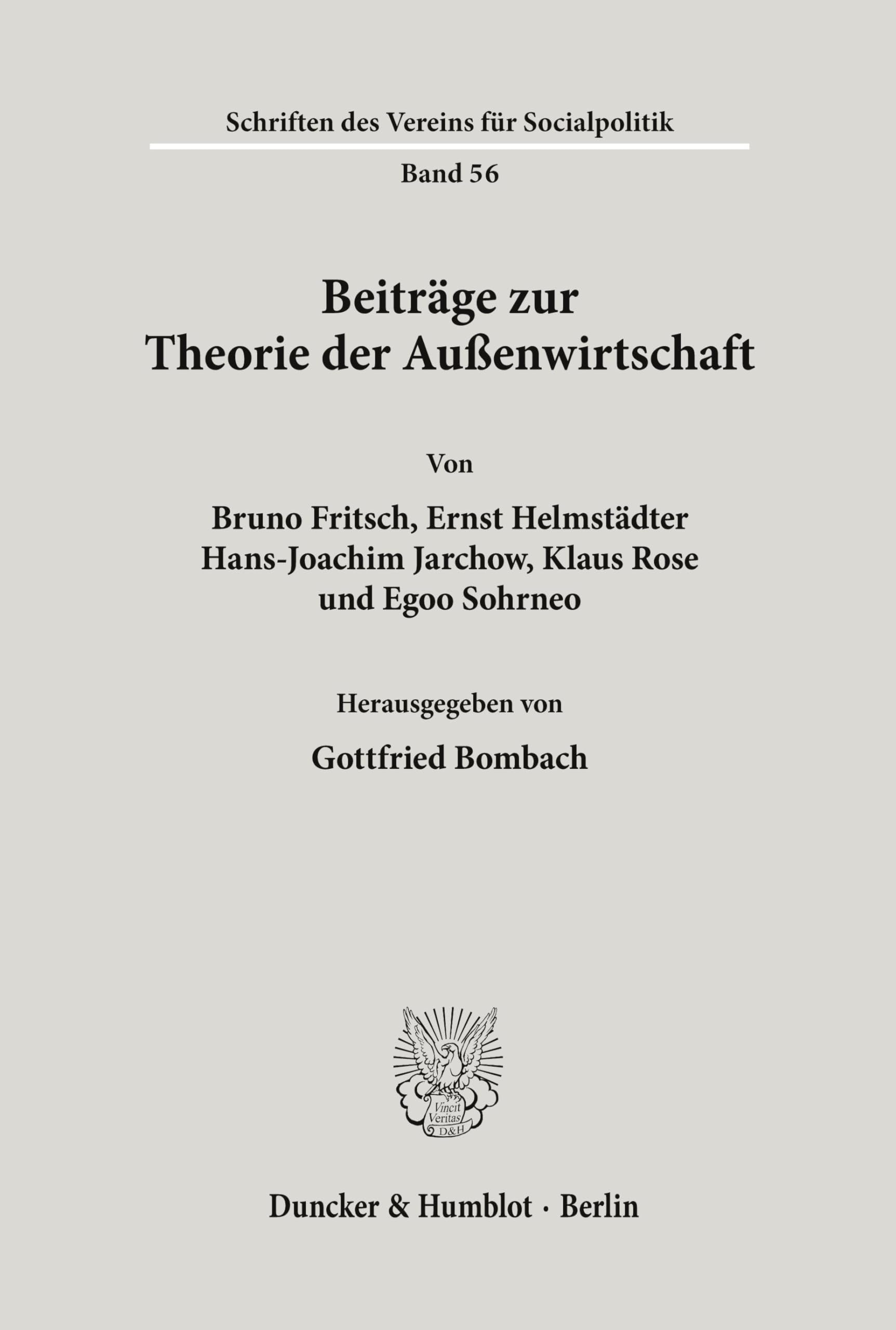 Beiträge zur Theorie der Außenwirtschaft. (Schriften des Vereins für Socialpolitik, Band 56)