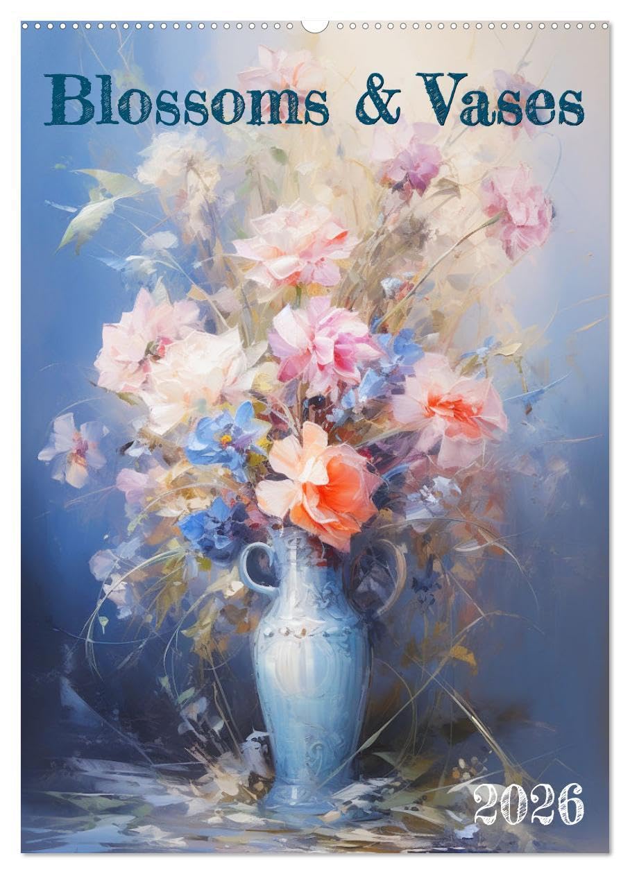 Blossoms & Vases (Wall Calendar 2026 DIN A2 portrait), CALVENDO 12 Month Wall Calendar: Discover the grace of nature's blooms and charming paintings of flowers in vases.